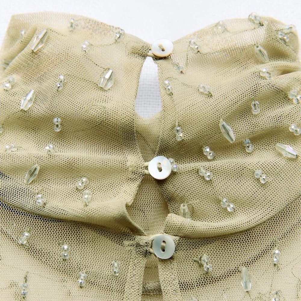 ZARA BLOGGERS FAVORITE SEMI-SHEER BEADED TOP - Picture 10 of 13